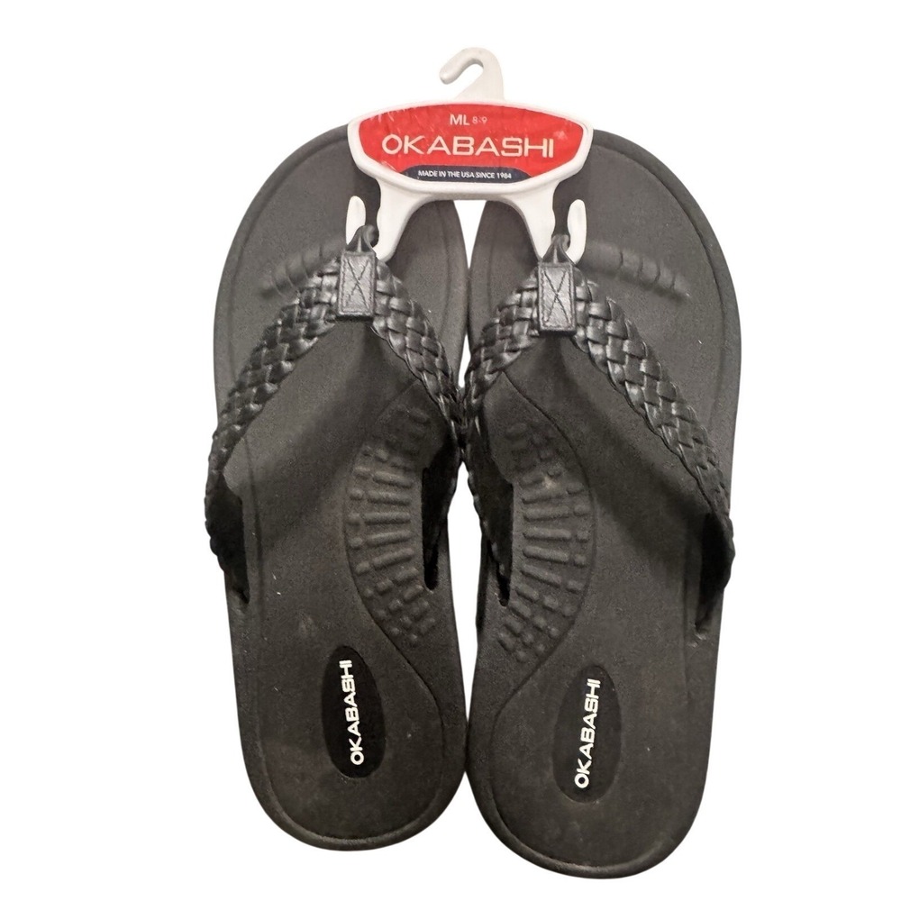 OKABASHI NEW women's  Breeze Flip Flop Sandals, Black M/L 8-9 Comfort Washable